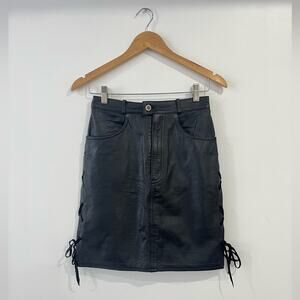 Easy Rider Leather Lace Up High Rise Mini Skirt Festival Grunge Moto